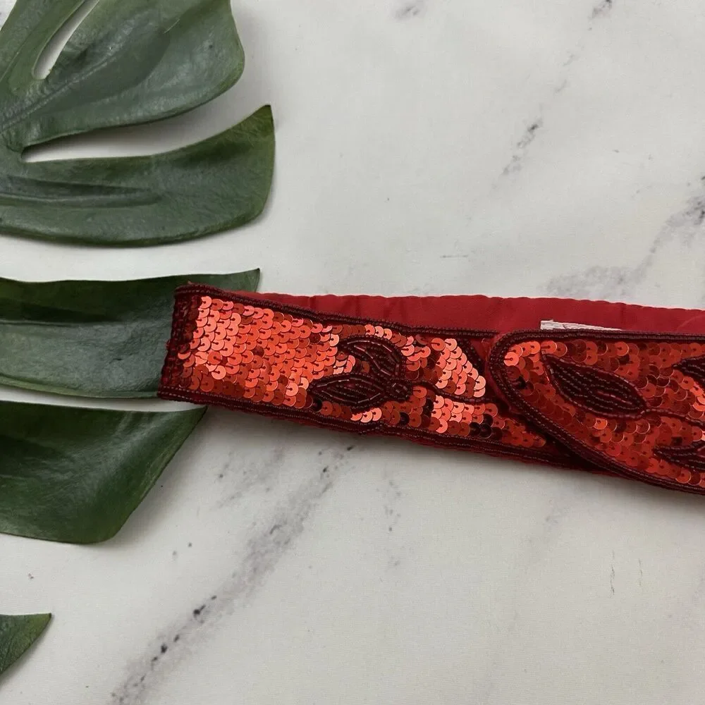 Refil Accessories Womens Vintage 90s Sequin Beaded Belt Size S/M Red Sparkle
